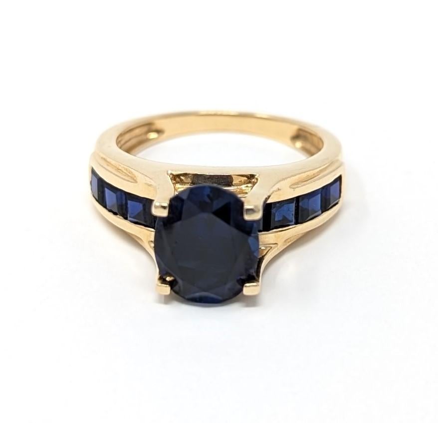 14k Sapphire Ring US Size 7 Solid Yellow Gold Fine Engagement Oval Channel Set For Sale 3