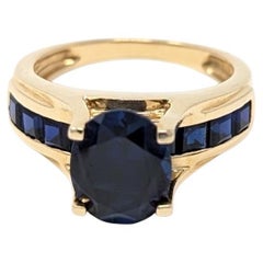 14k Sapphire Ring US Size 7 Solid Yellow Gold Fine Engagement Oval Channel Set