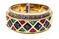 14k Sapphire, Ruby, Emerald and Diamond Ring