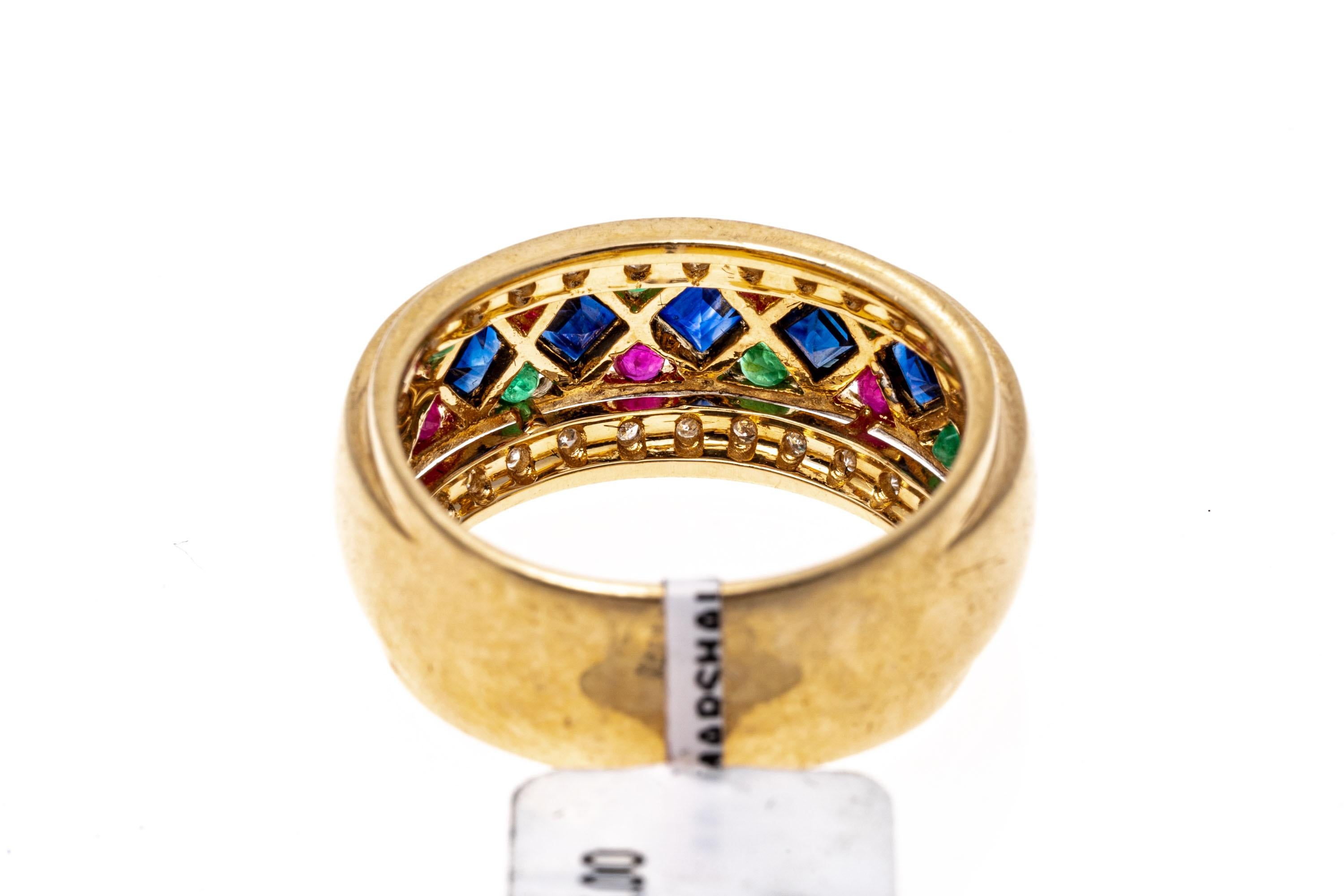 Ring mit Saphir, Rubin, Smaragd und Diamant 14 Karat im Zustand „Gut“ in Fairfield, CT