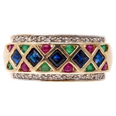 14k Sapphire, Ruby, Emerald and Diamond Ring