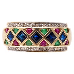 Ring mit Saphir, Rubin, Smaragd und Diamant 14 Karat