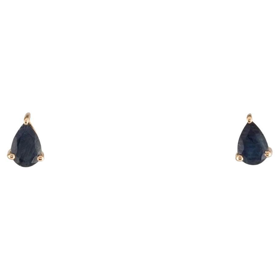 14K Sapphire Stud Earrings Blue Gemstone Yellow Gold - Timeless Jewelry For Sale