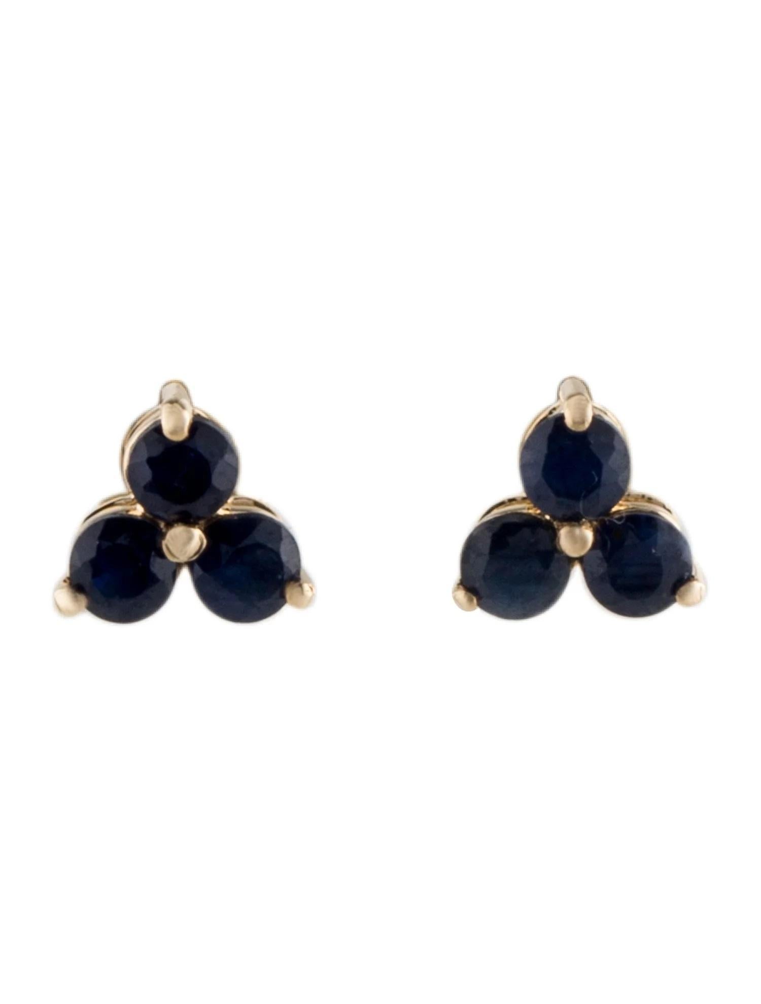 Round Cut 14K Sapphire Stud Earrings - Elegant Round Modified Brilliant Stones