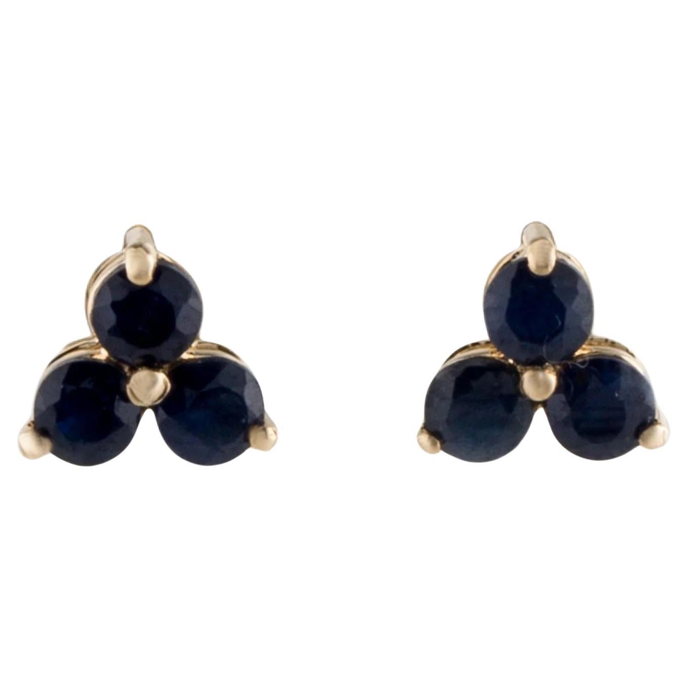 14K Sapphire Stud Earrings - Elegant Round Modified Brilliant Stones For Sale
