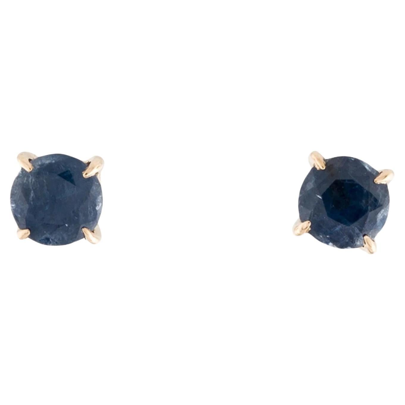 14K Sapphire Stud Earrings - Round Brilliant Blue Sapphires For Sale