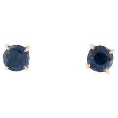 14K Sapphire Stud Earrings - Round Brilliant Blue Sapphires