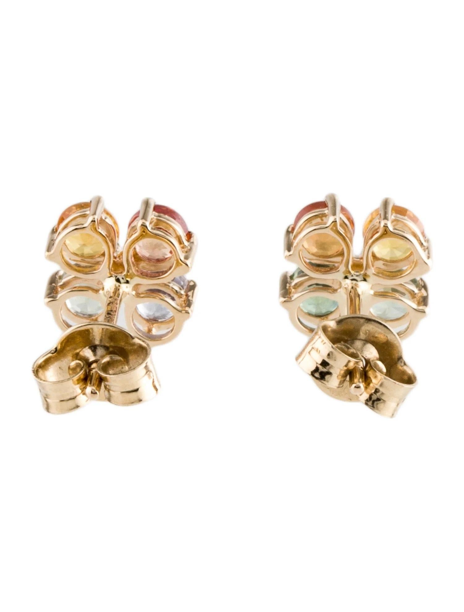 Artist 14K Sapphire Stud Earrings  Vibrant Round Faceted Gemstones Designer Signature For Sale