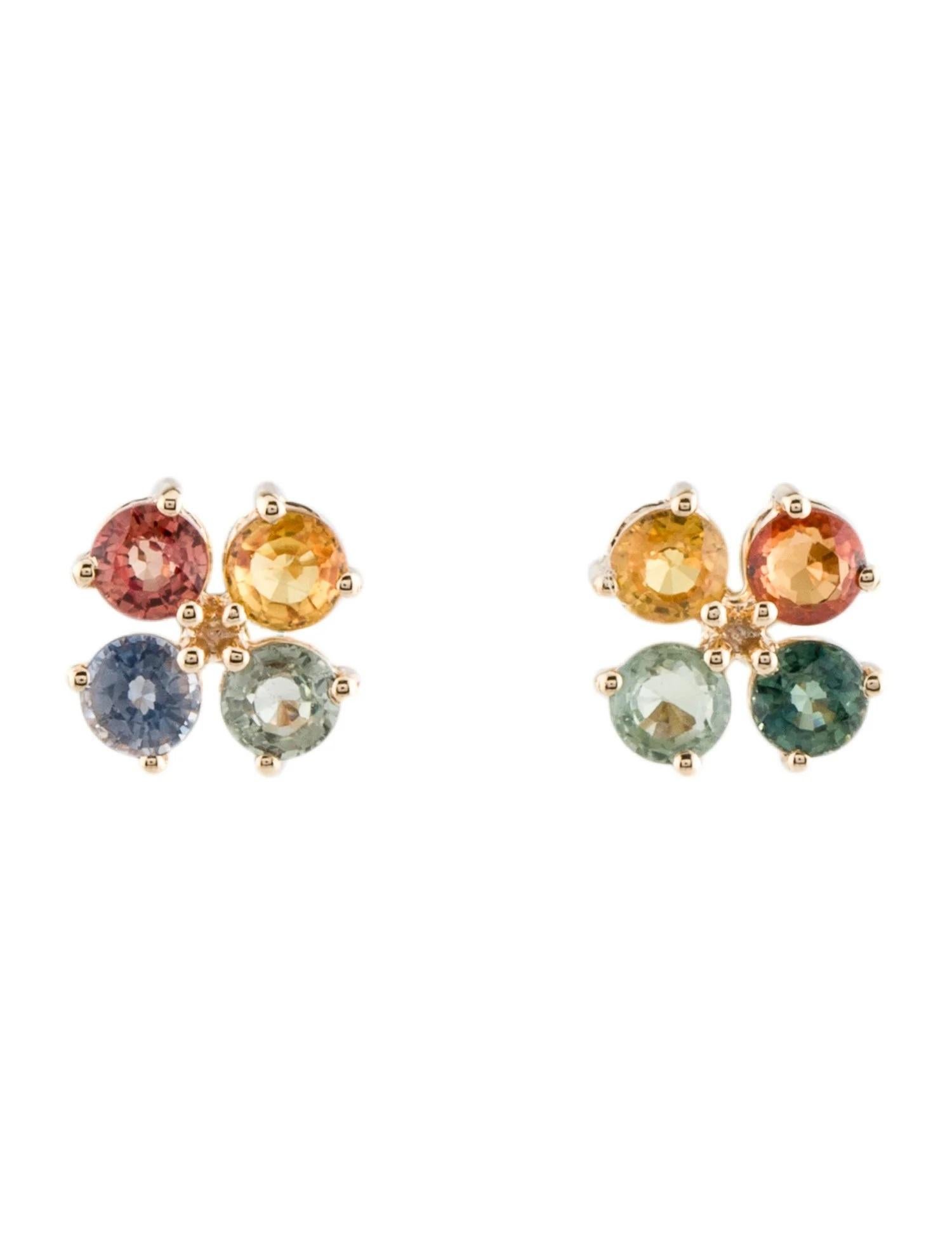 Round Cut 14K Sapphire Stud Earrings  Vibrant Round Faceted Gemstones Designer Signature For Sale