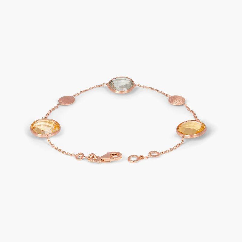 14K Satin Rose Gold Kensington Bracelet with Citrine and Prasiolite In New Condition For Sale In Fulham business exchange, London
