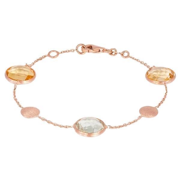 14K Satin Rose Gold Kensington Bracelet with Citrine and Prasiolite For Sale