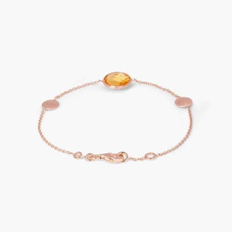14K satin rose gold Kensington bracelet with citrine

Elegant and classic, the Kensington collection has different colour combinations of faceted semi-precious stones set within a 14K rose gold satin finish bezel setting. There are either single or