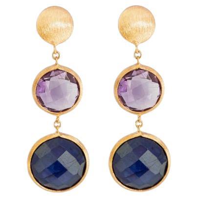 14k Satin Rose Gold Kensington Double Drop Earrings with Sapphire and Amethyst For Sale