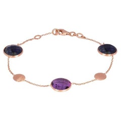 14K Satin Rose Gold Kensington Double Stone Bracelet in Sapphire and Amethyst