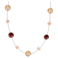 14K Satin Rose Gold Kensington Double Stone Necklace with Garnet and Citrine
