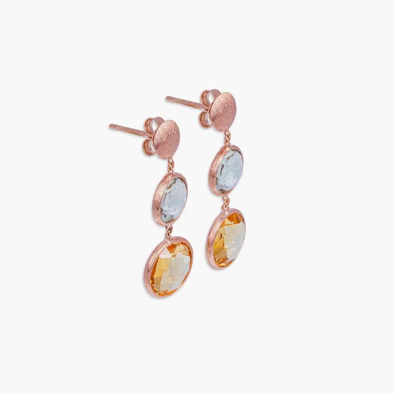 14K satin rose gold Kensington drop earrings with citrine and prasiolite

Elegant and classic, the Kensington collection has different colour combinations of faceted semi-precious stones set within a 14K rose gold satin finish bezel setting. There