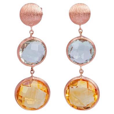 Boucles d'oreilles pendantes Kensington en or rose satiné 14 carats avec citrine et Prasiolite