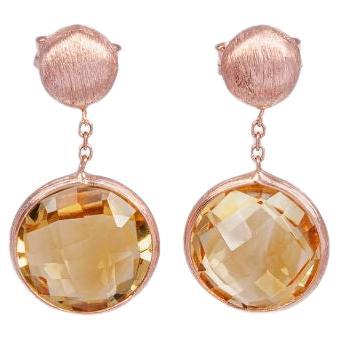 Boucles d'oreilles en goutte Kensington en or rose satiné 14 carats avec citrine