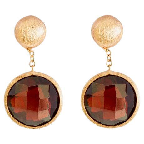 14k Satin Rose Gold Kensington Drop Earrings with Garnet For Sale