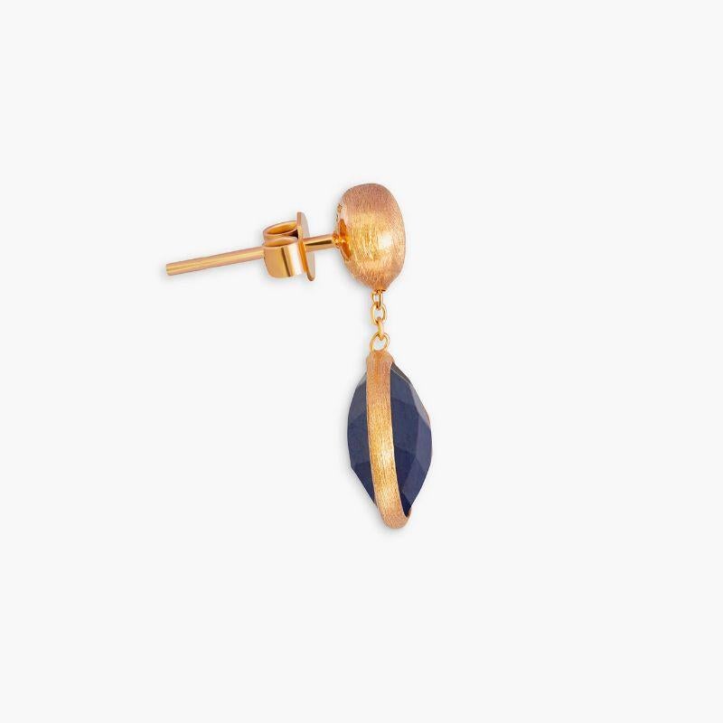 14k Satin Rose Gold Kensington Drop Earrings with Sapphire In New Condition For Sale In Fulham business exchange, London