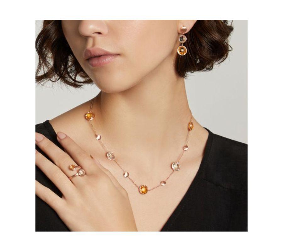 Women's 14K Satin Rose Gold Kensington Necklace with Citrine and Prasiolite For Sale
