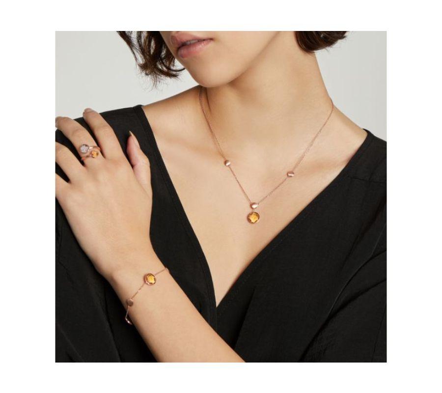 Women's 14K Satin Rose Gold Kensington Necklace with Citrine For Sale