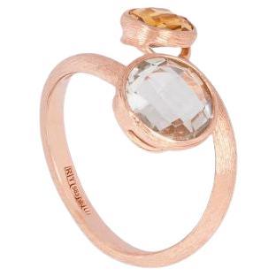 14K Satin Rose Gold Kensington Ring with Citrine and Prasiolite, Size S For Sale