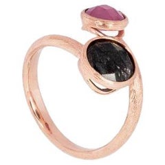 14K Satin Rose Gold Kensington Ring with Rutilated Quartz and Ruby Root, Size S