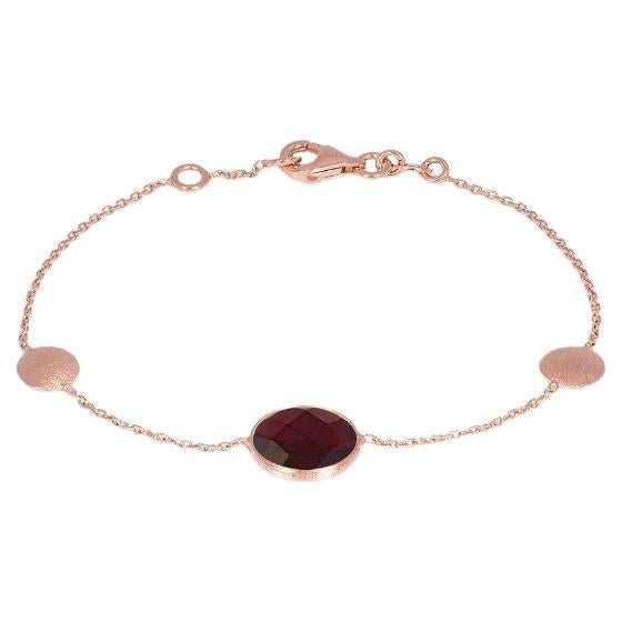 14K Satin Rose Gold Kensington Single Stone Bracelet in Garnet For Sale