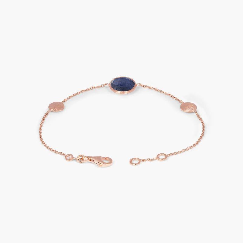 14K Satin Rose Gold Kensington Single Stone Bracelet in Sapphire In New Condition For Sale In Fulham business exchange, London