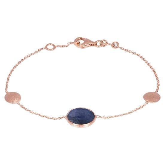 14K Satin Rose Gold Kensington Single Stone Bracelet in Sapphire For Sale