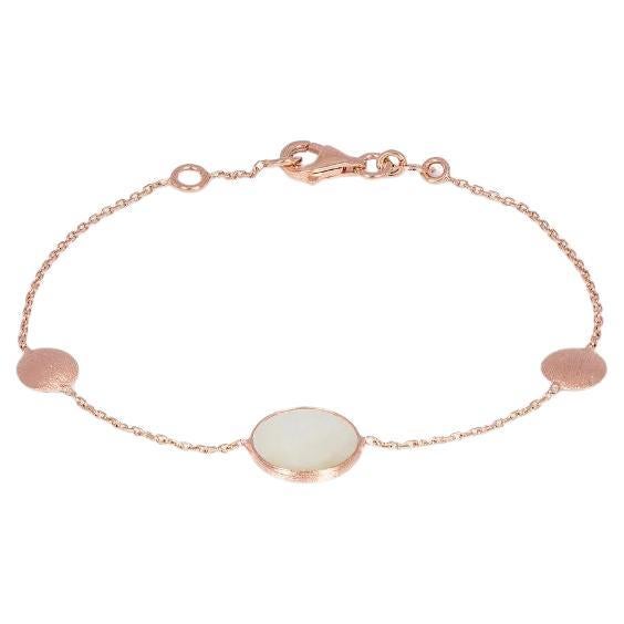 14K Satin Rose Gold Kensington Single Stone Bracelet in White Mother of Pearl For Sale