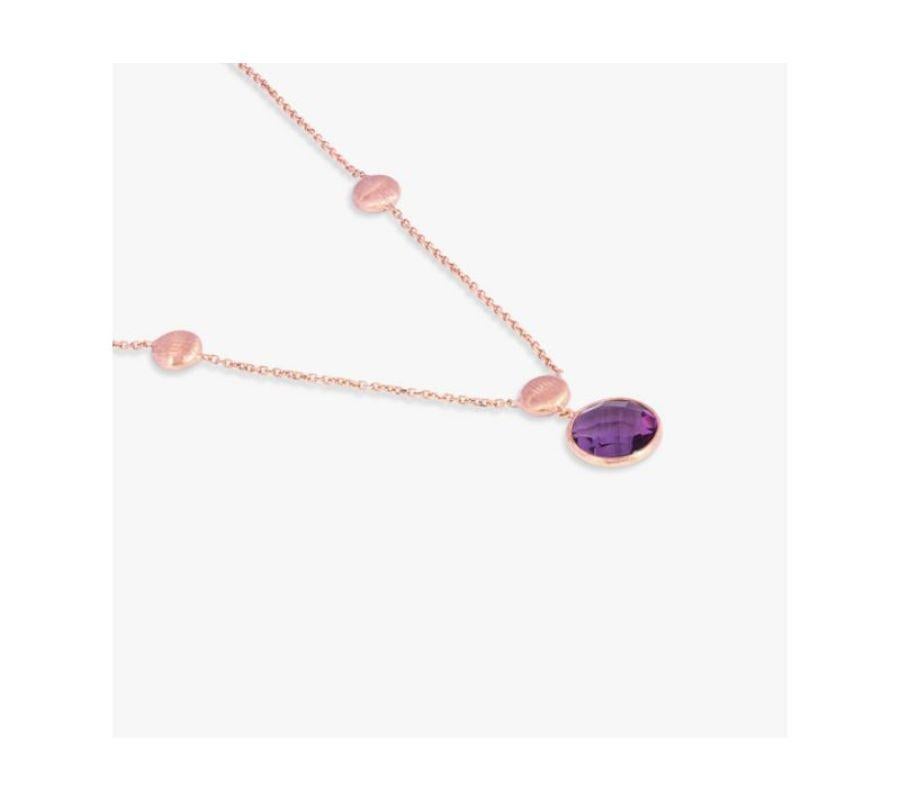 14K Satin Rose Gold Kensington Single Stone Necklace with Amethyst In New Condition For Sale In Fulham business exchange, London