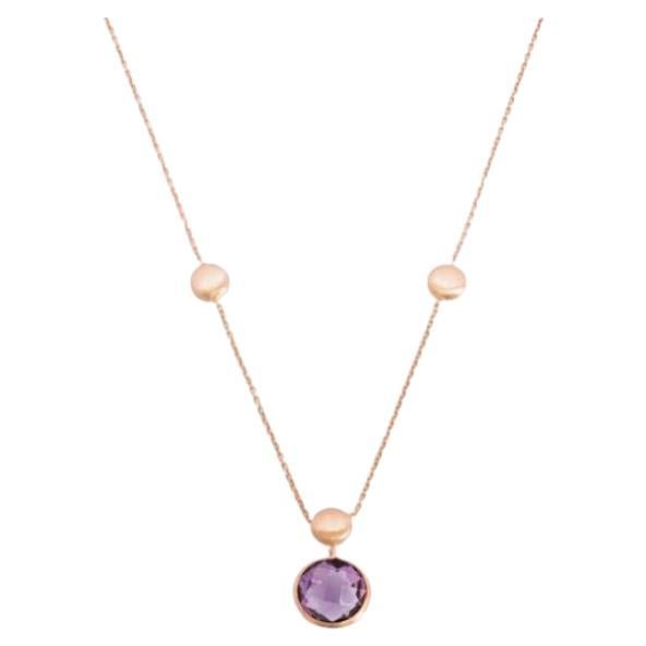 14K Satin Rose Gold Kensington Single Stone Necklace with Amethyst For Sale