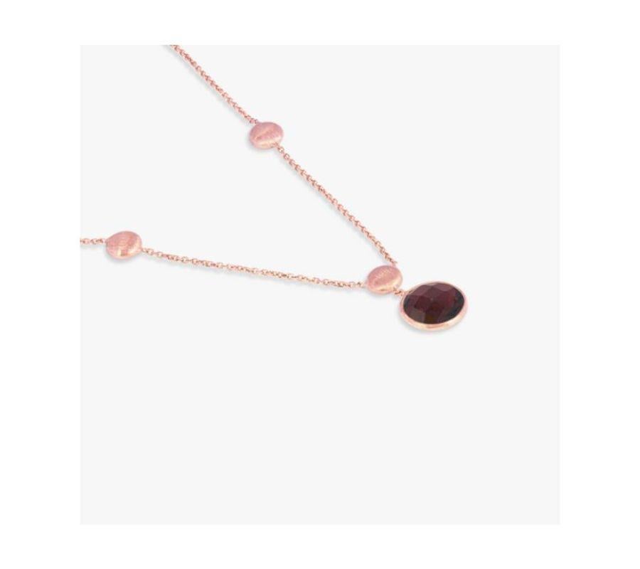 14K Satin Rose Gold Kensington Single Stone Necklace with Garnet In New Condition For Sale In Fulham business exchange, London