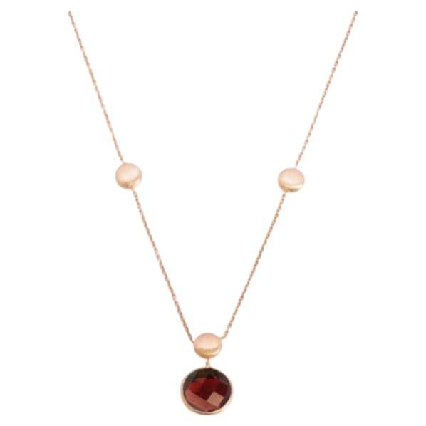 14K Satin Rose Gold Kensington Single Stone Necklace with Garnet For Sale