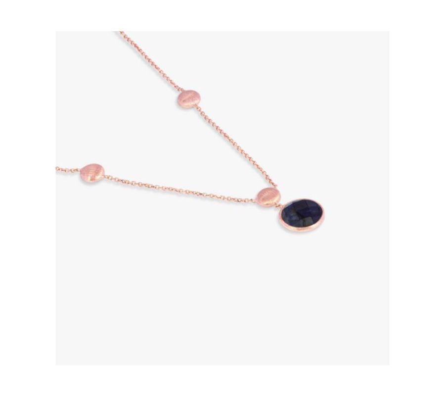 14K satin rose gold Kensington single stone necklace with sapphire

This necklace features a faceted stone set on a delicate chain. Each stone is bezel set and holds a unique meaning, with sapphire being the stone of joy and wisdom. This necklace is