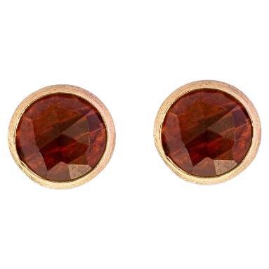 14k Satin Rose Gold Kensington Stud Earrings with Garnet For Sale