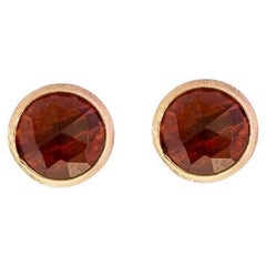 14k Satin Rose Gold Kensington Stud Earrings with Garnet