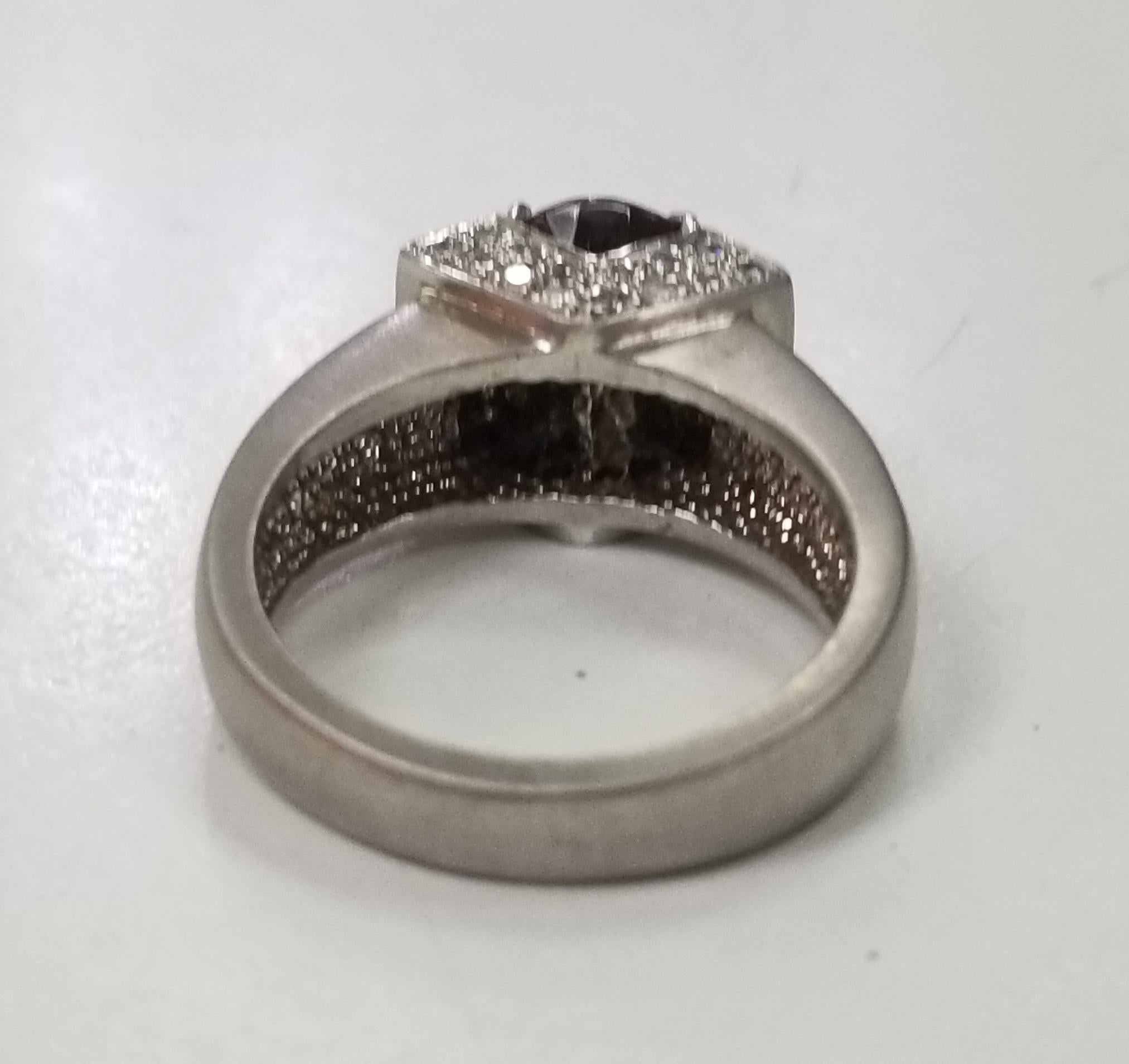 Contemporary 14k shite gold Rhodolite Garnet and Diamond Ring For Sale