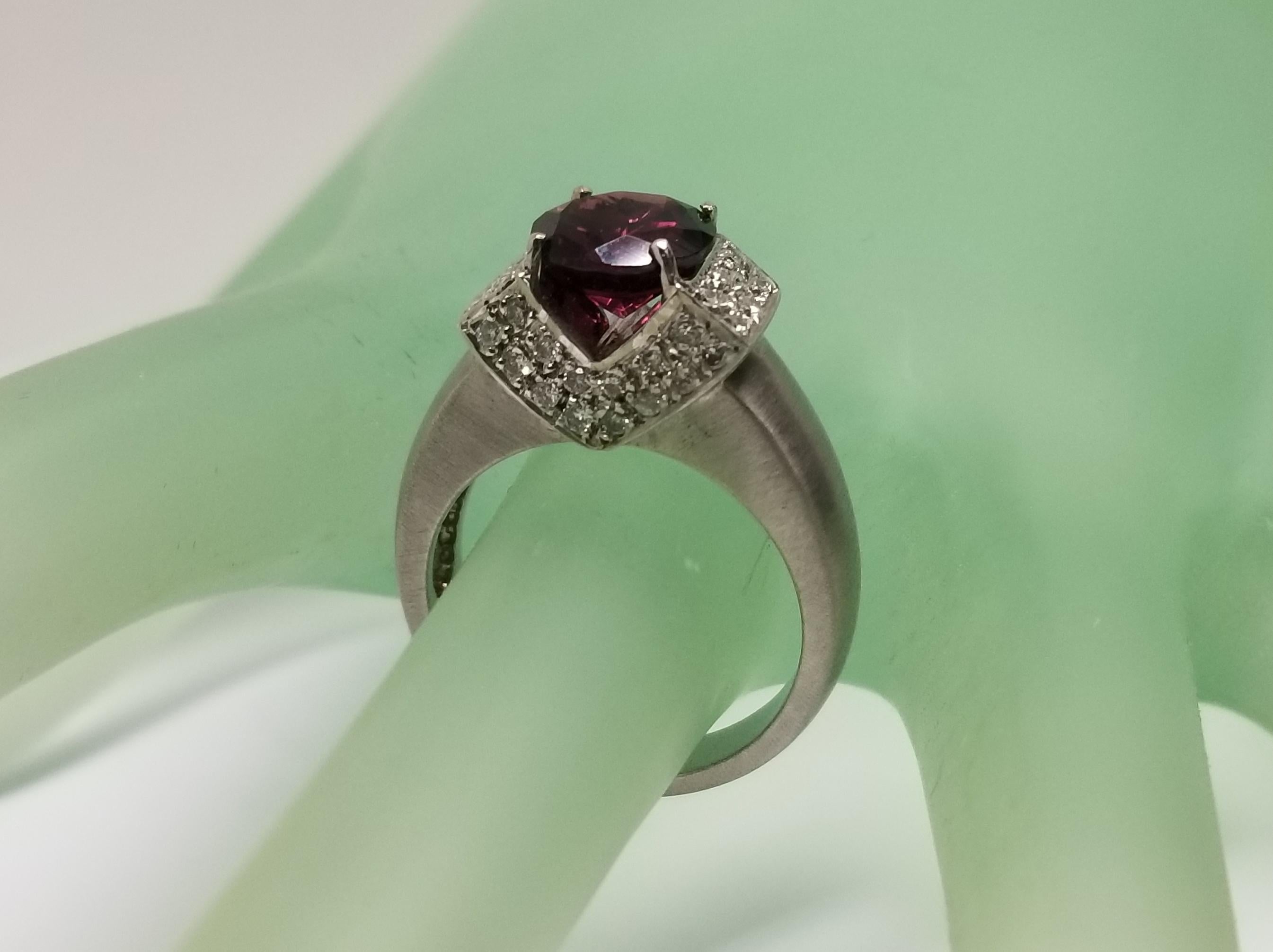 Women's 14k shite gold Rhodolite Garnet and Diamond Ring For Sale