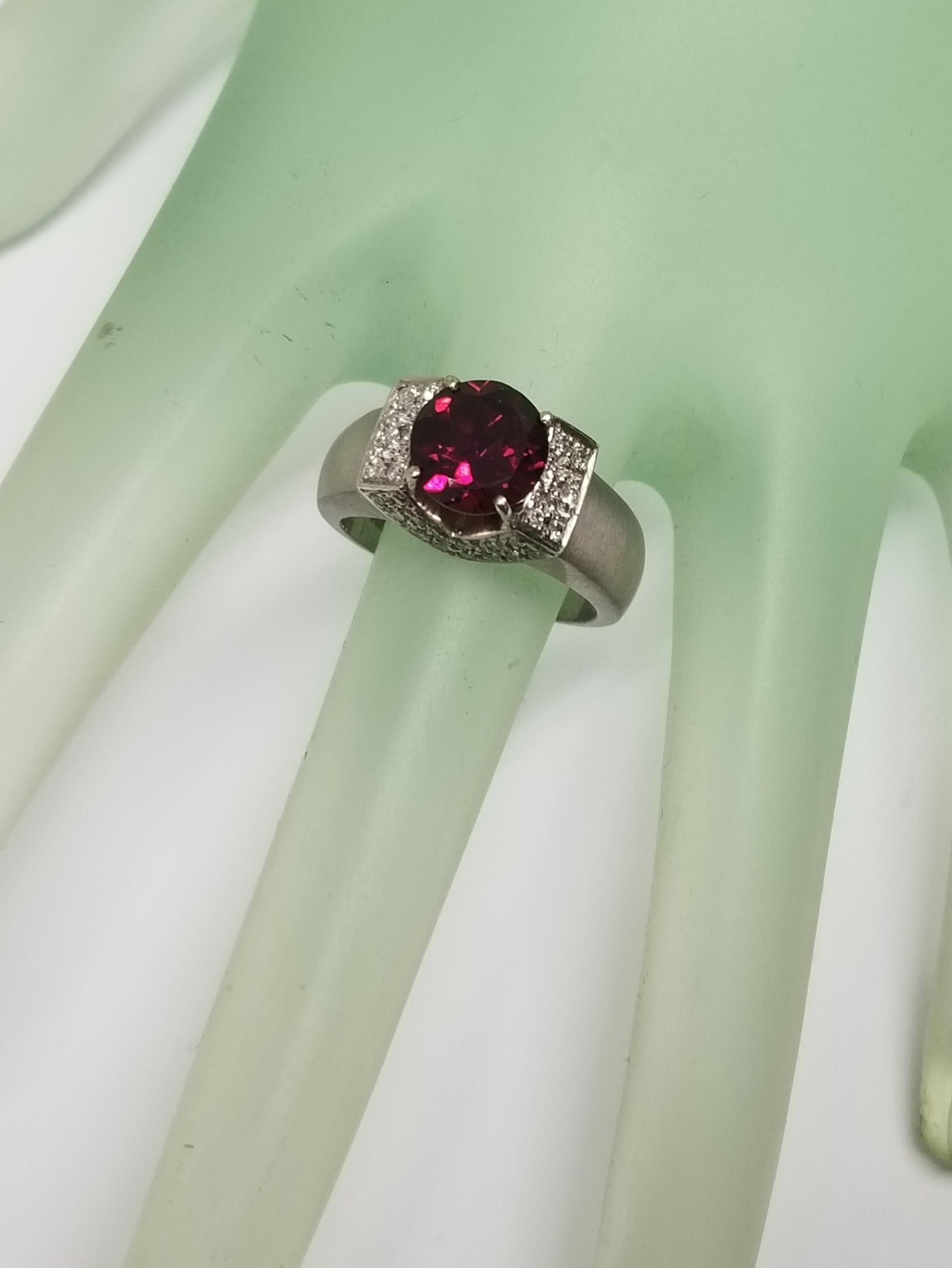 14k shite gold Rhodolite Garnet and Diamond Ring For Sale 1