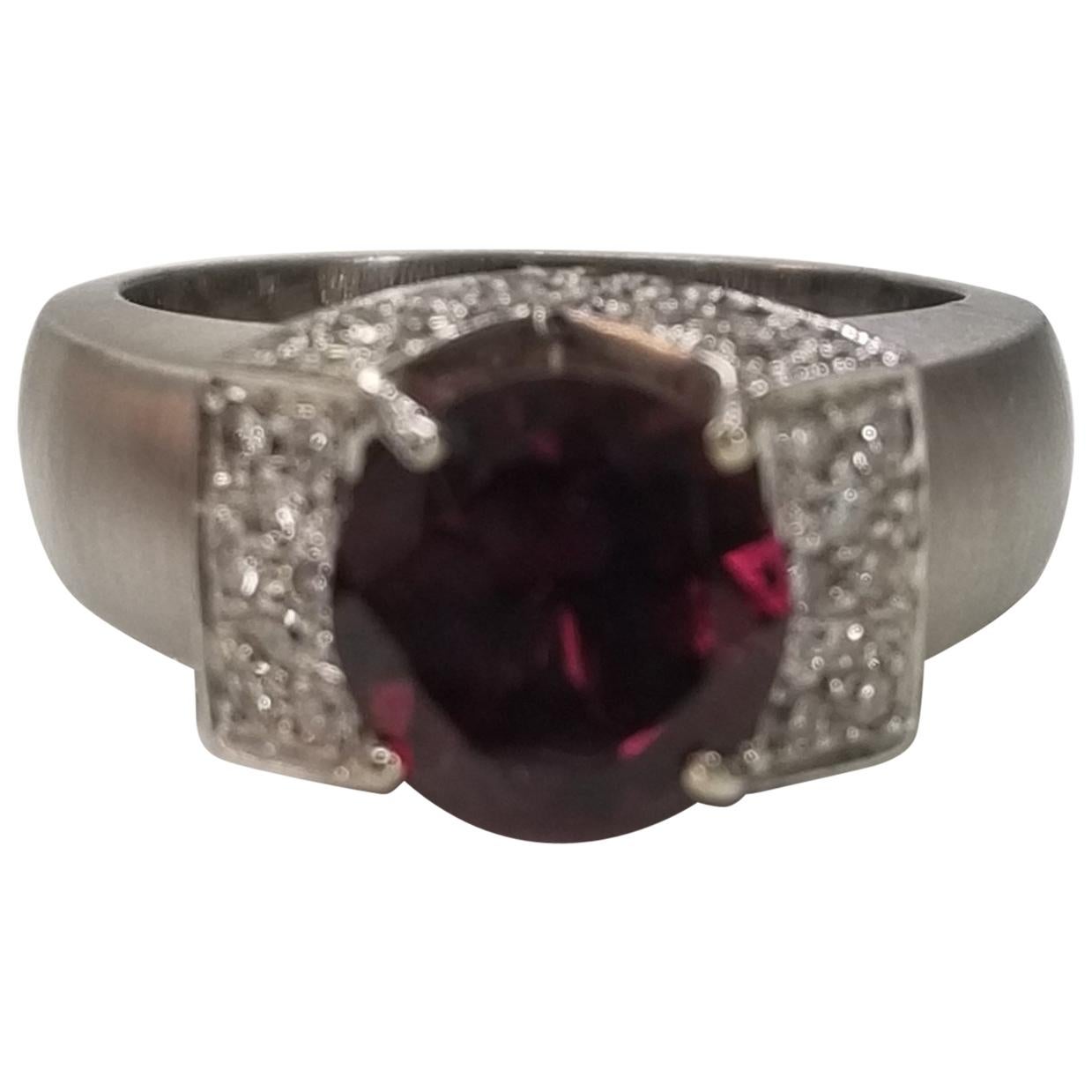 Bague en or jaune 14k grenat rhodolite et diamant