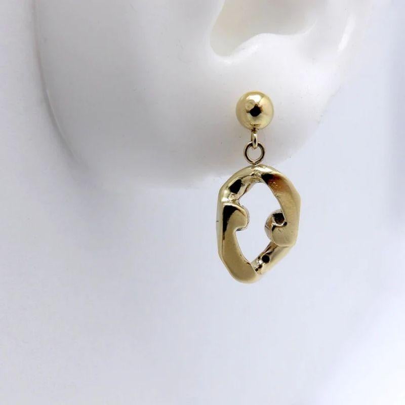 14K Signature Vintage Curb-Link Dangle Earrings In Good Condition For Sale In Venice, CA