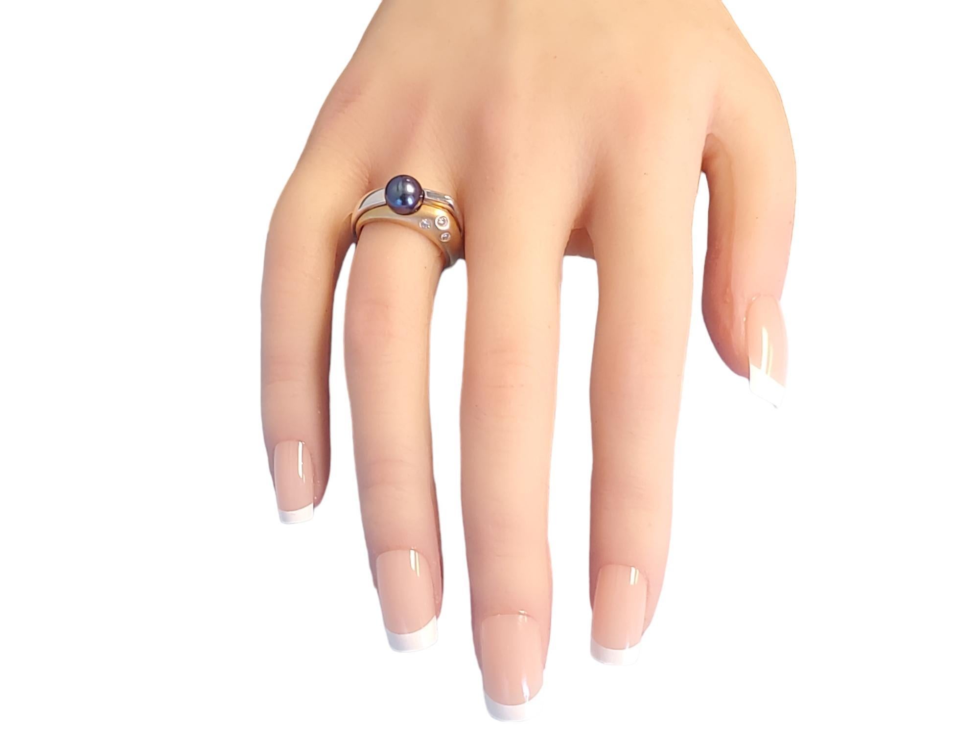 14k Signed HK Estate Ring Tahitian Pearl Rose and White Gold with VS Diamonds For Sale 2