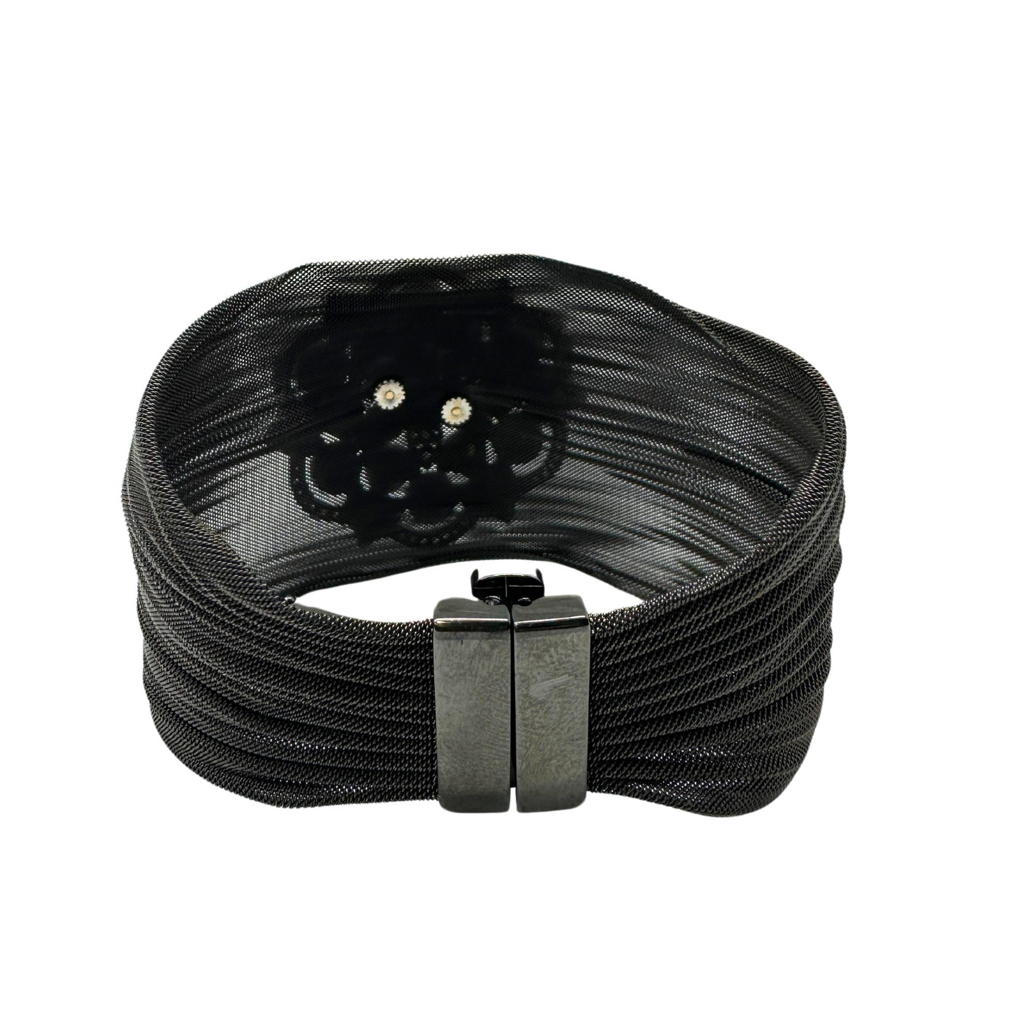 Taglio a rosa Bracciale con diamanti taglio rosa a maglie in argento, argento e acciaio annerito (14 carati) in vendita