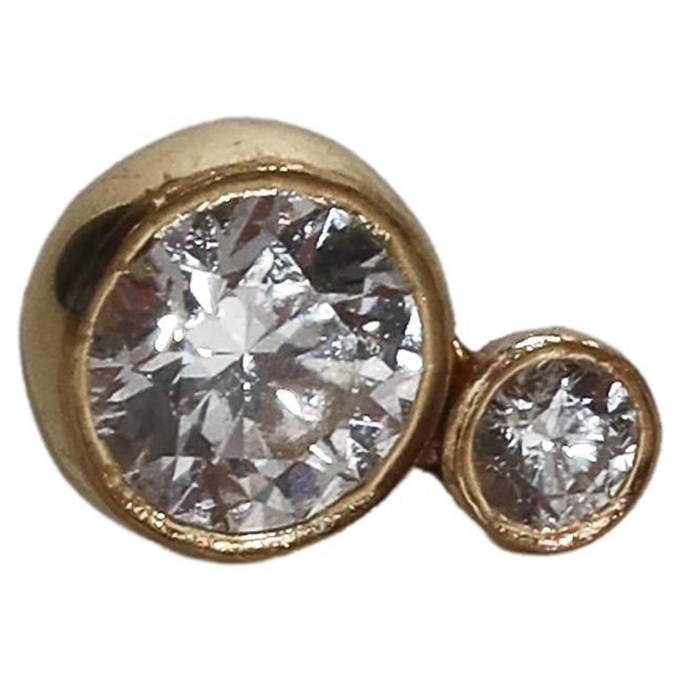 14k Single Stud Accent Earring with Diamonds For Sale