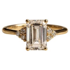 14k sold gold 2 CT Emerald Cut Moissanite Solitaire Engagement Ring 925 .