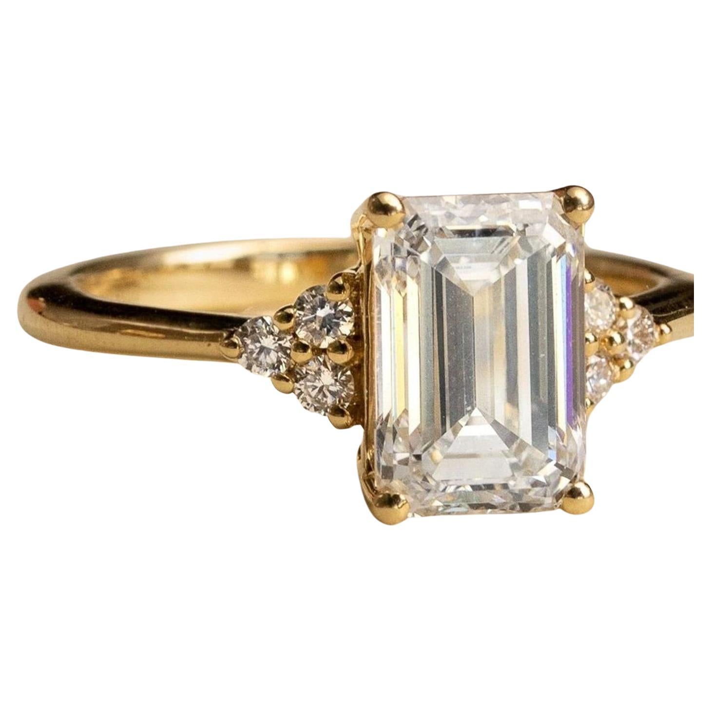 Art Deco 14k sold gold 2 CT Emerald Cut Moissanite Solitaire Engagement Ring 925 .