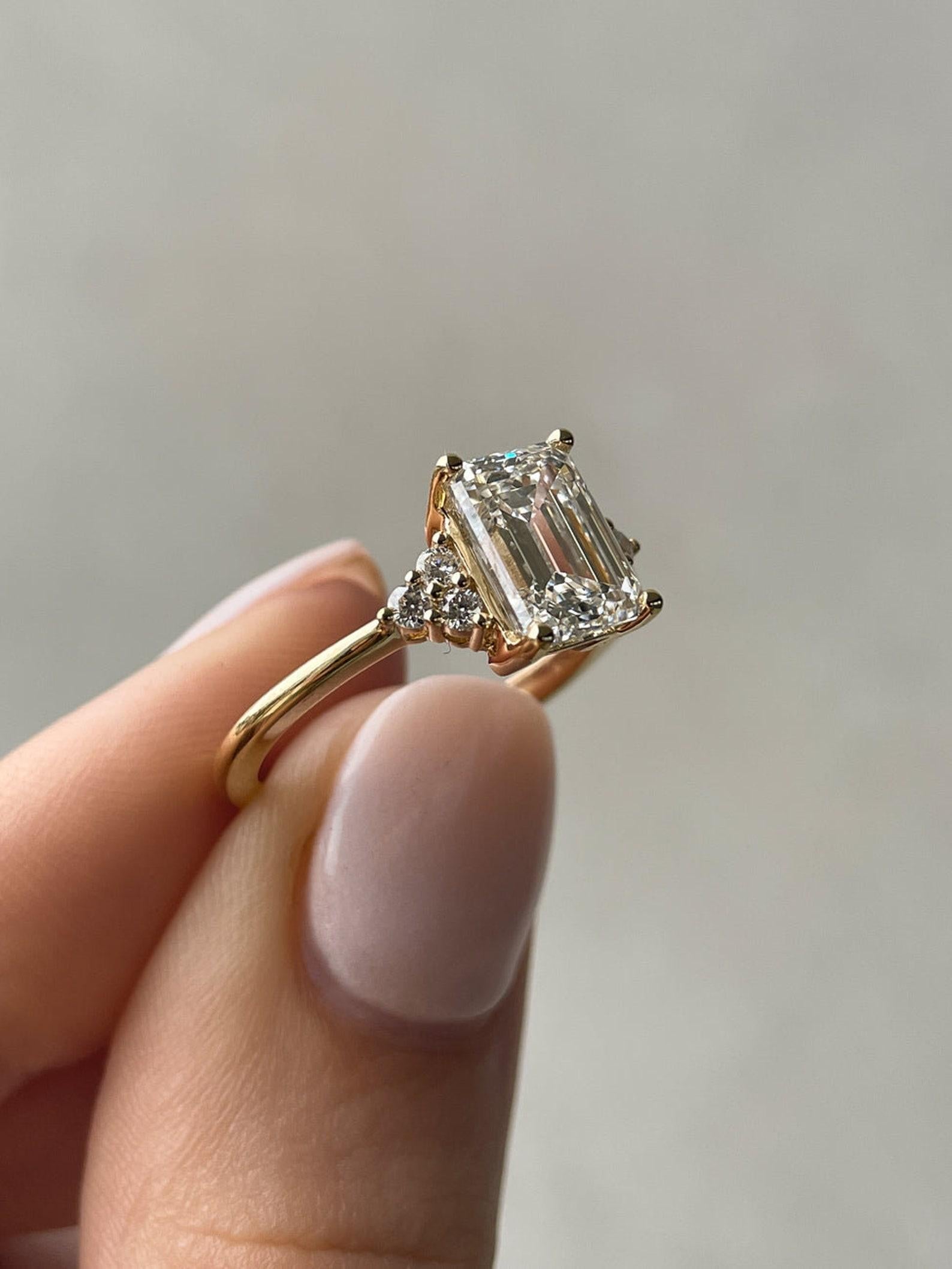 Women's or Men's 14k sold gold 2 CT Emerald Cut Moissanite Solitaire Engagement Ring 925 .